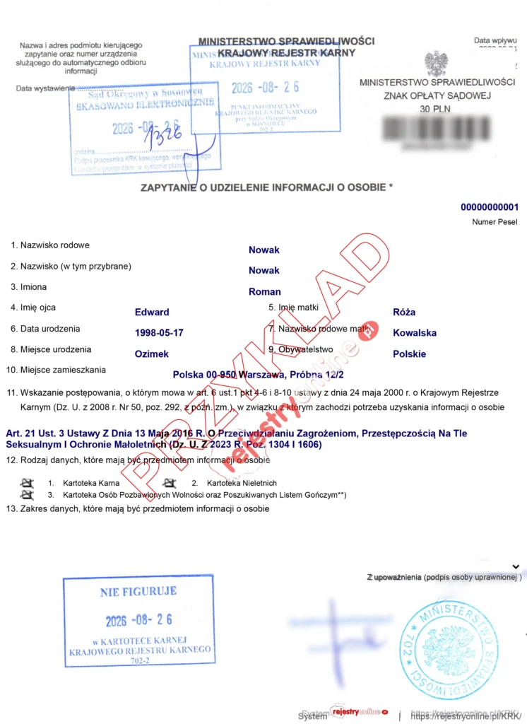 przykładowe oświadczenie o niekaralności